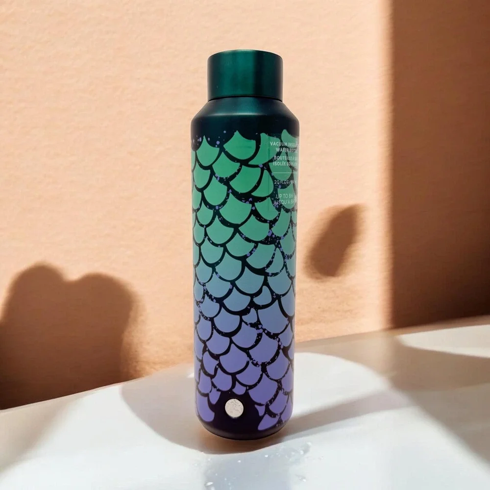 NWT Starbucks 2025 Mermaid Scales 20oz Stainless Steel Water Bottle  Purple Teal